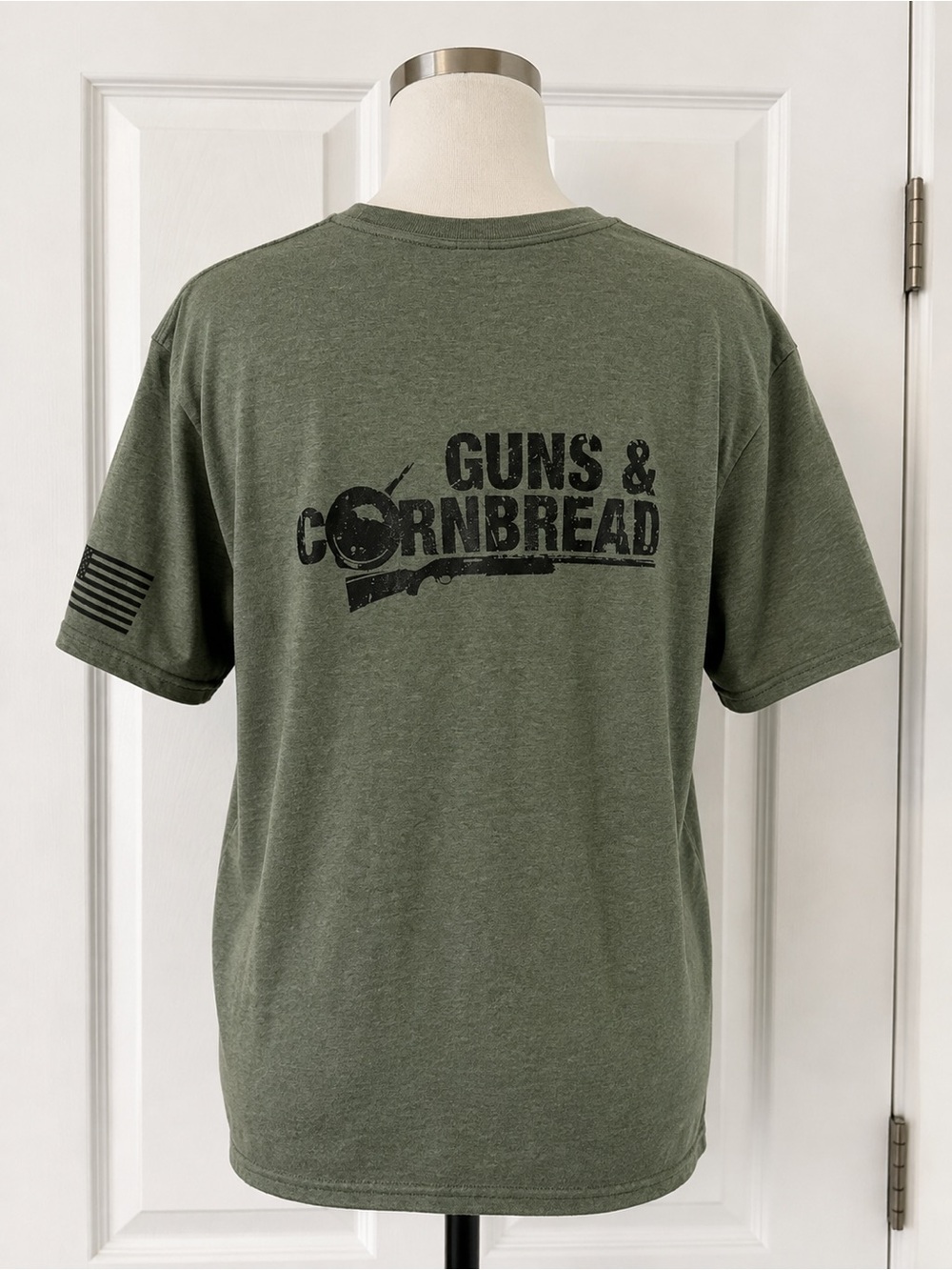 Guns & Cornbread Olive Graphic T-Shirt USA Flag Sleeve Size XL
